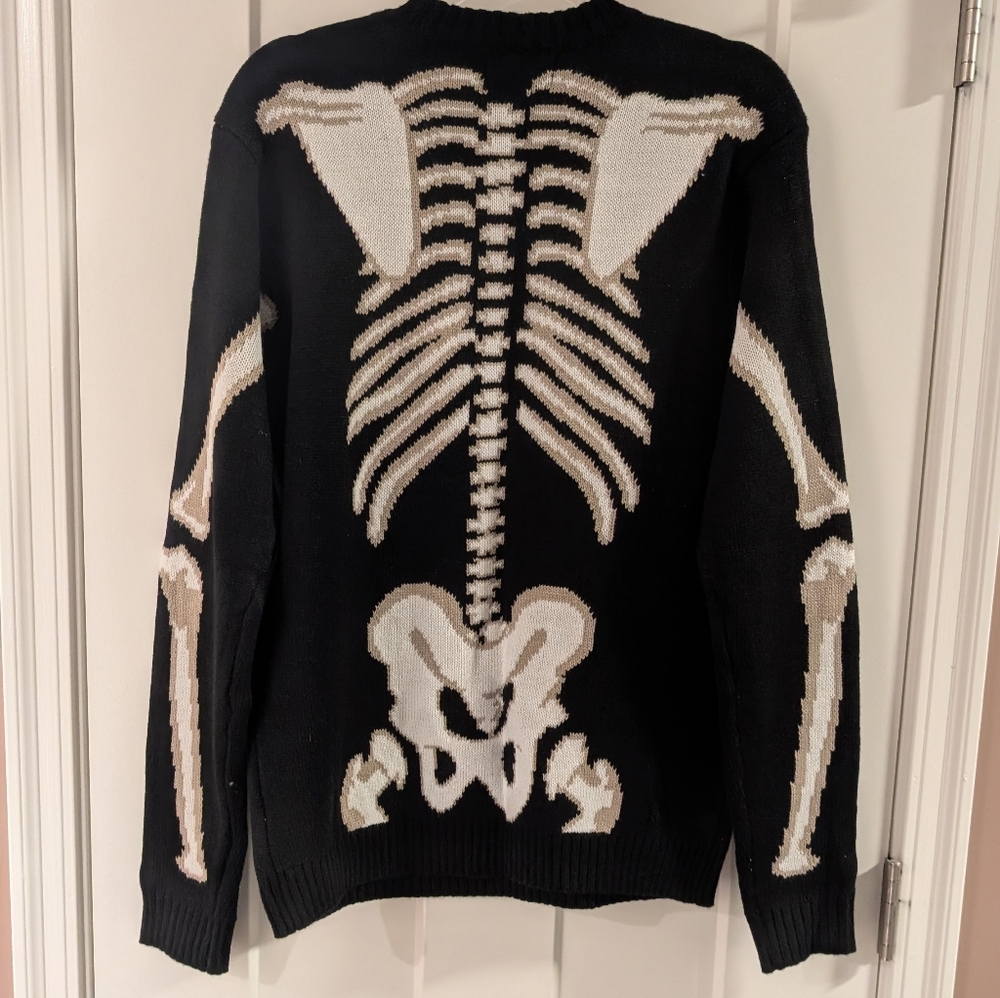 Halloween Skeleton Design Black Crewneck Sweater - Picture 3 of 3